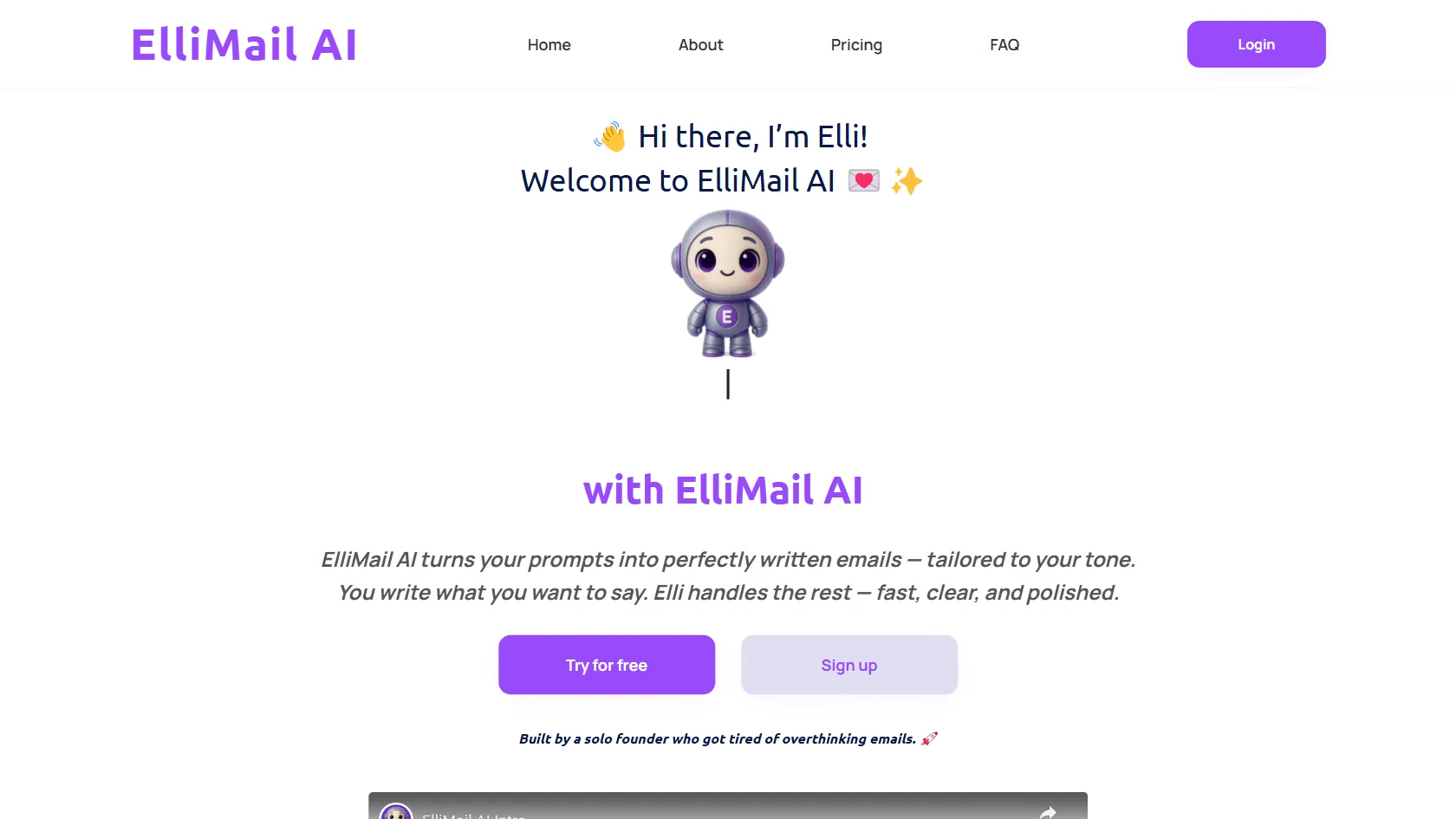 Screenshot or logo of ElliMail AI tool