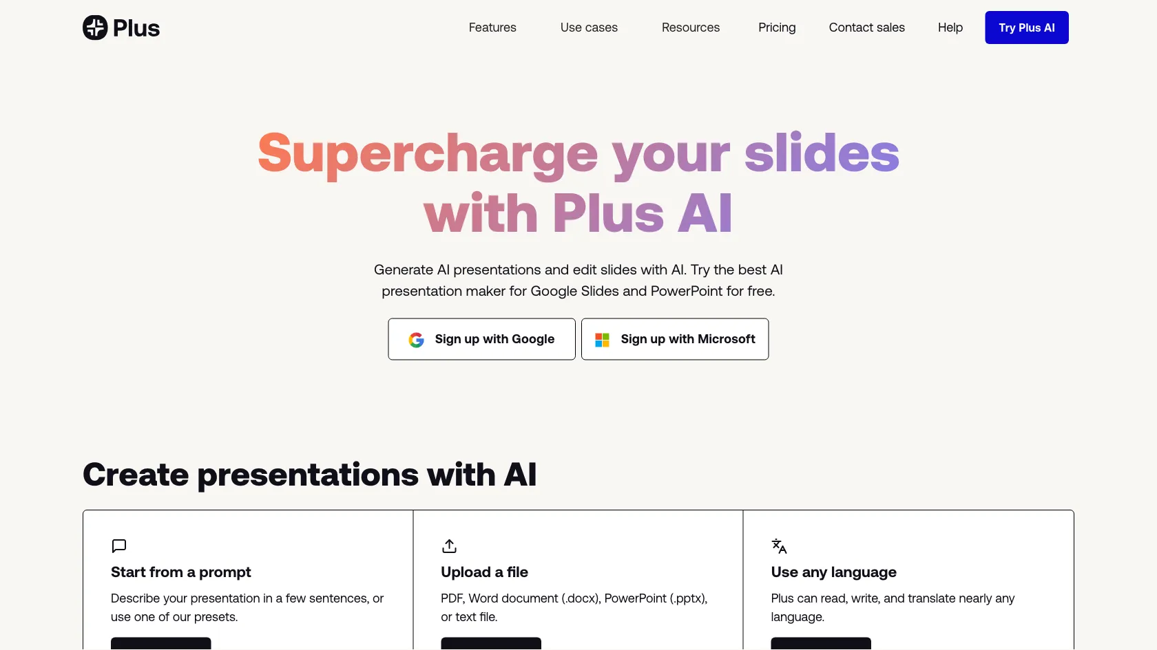 Screenshot or logo of Plus AI presentation maker tool