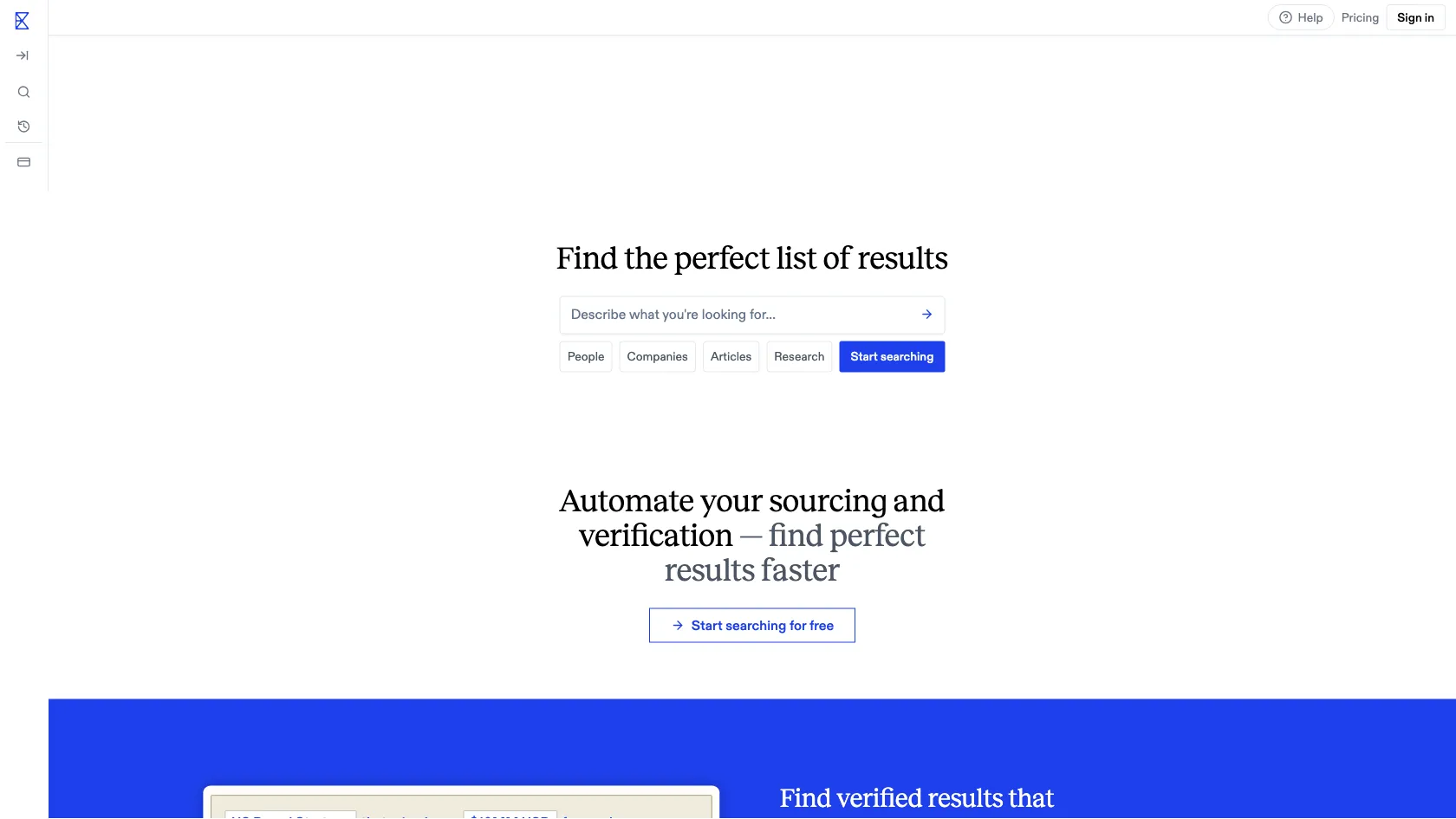 Screenshot or logo of Exa Websets tool