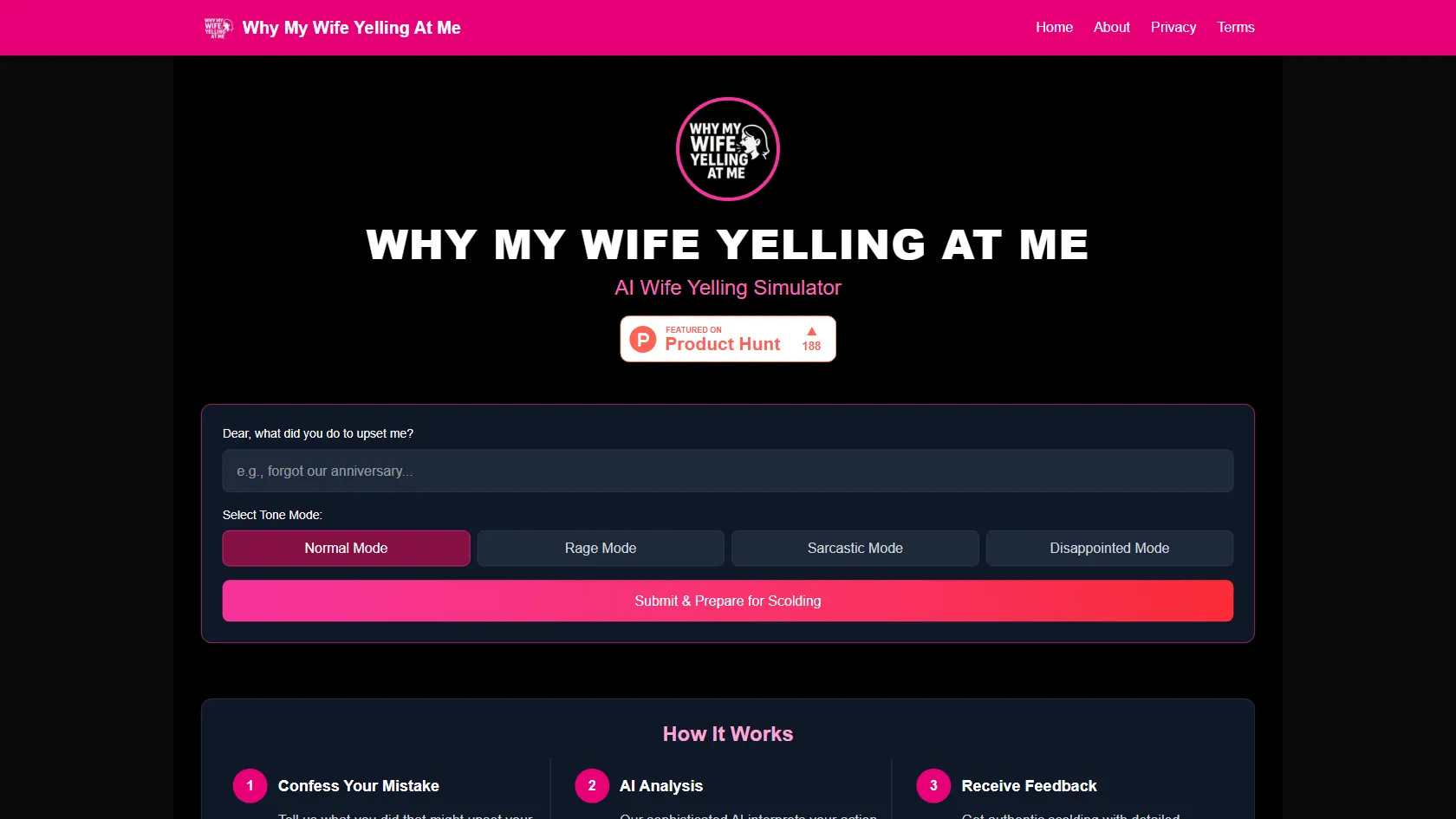 Screenshot or logo of Why My Wife Yelling At Me tool