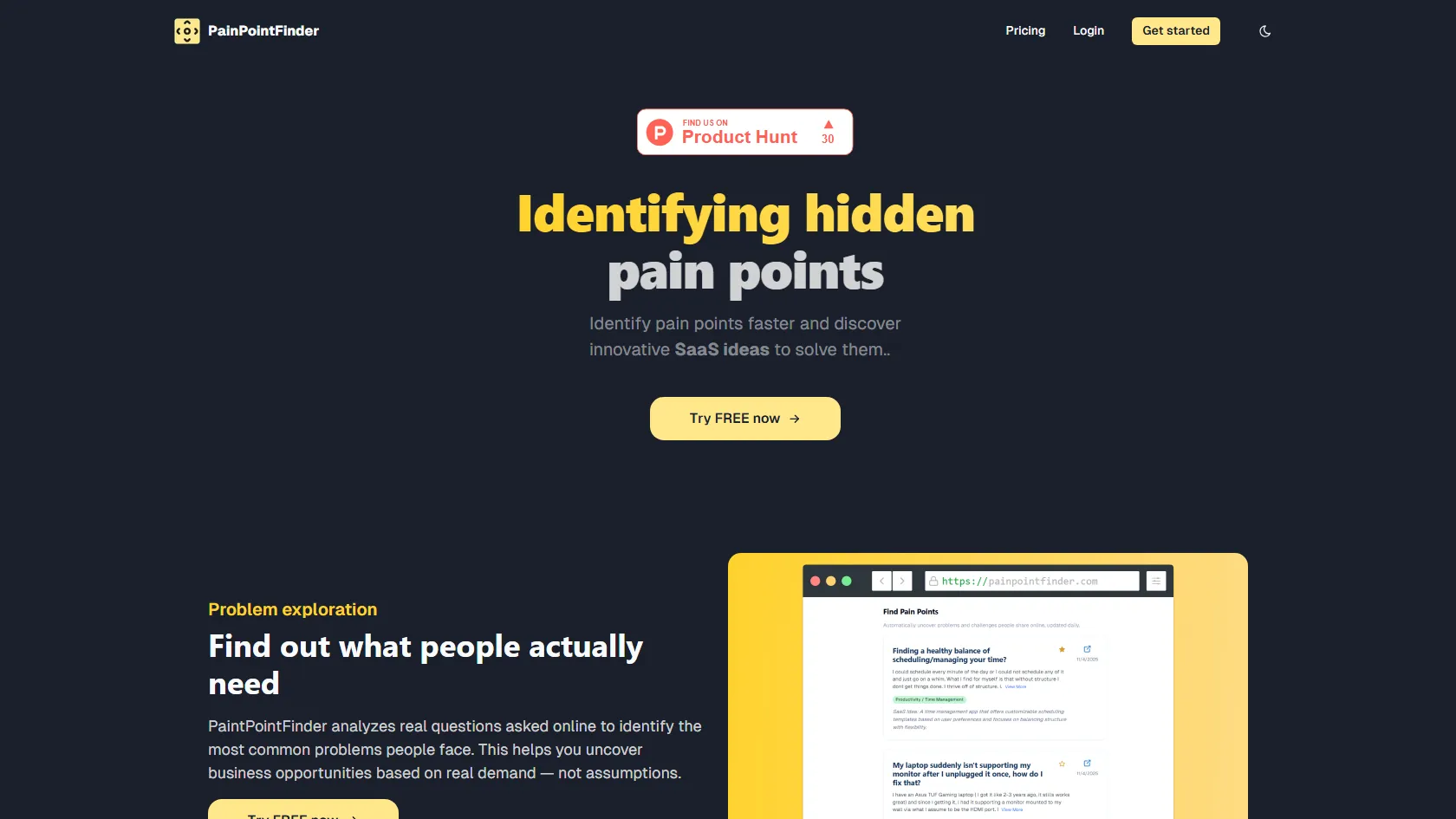 Screenshot or logo of PainPointFinder tool