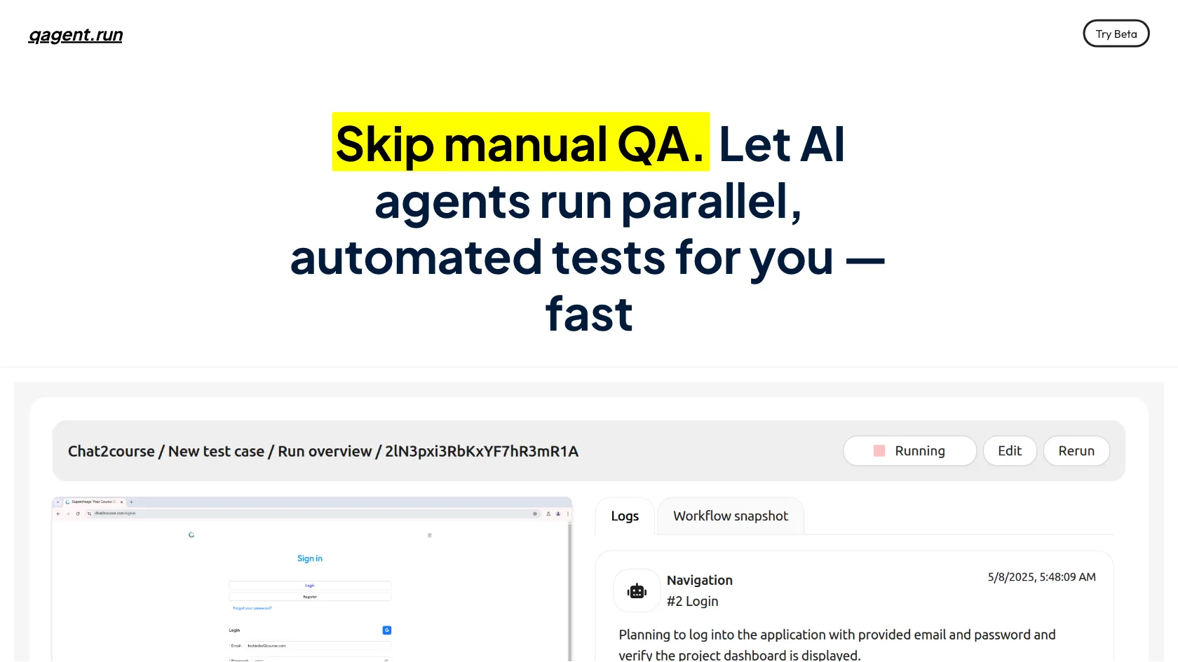 Screenshot or logo of Qagent.run tool