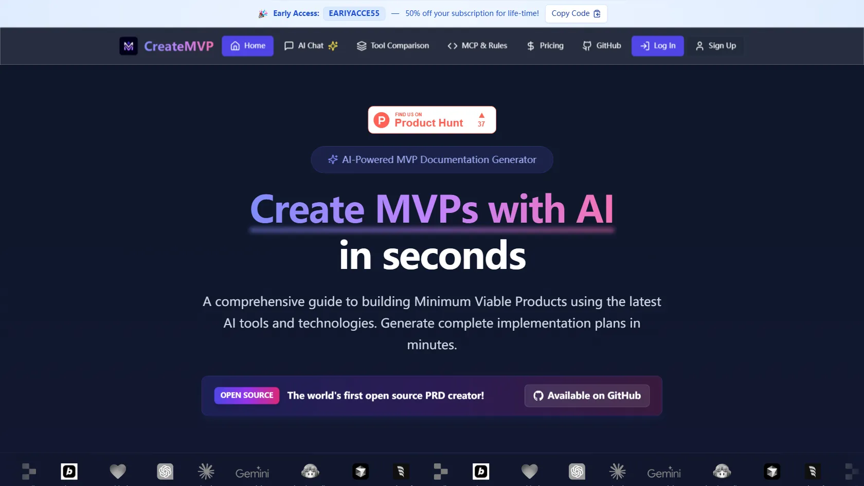 Screenshot or logo of CreateMVP tool